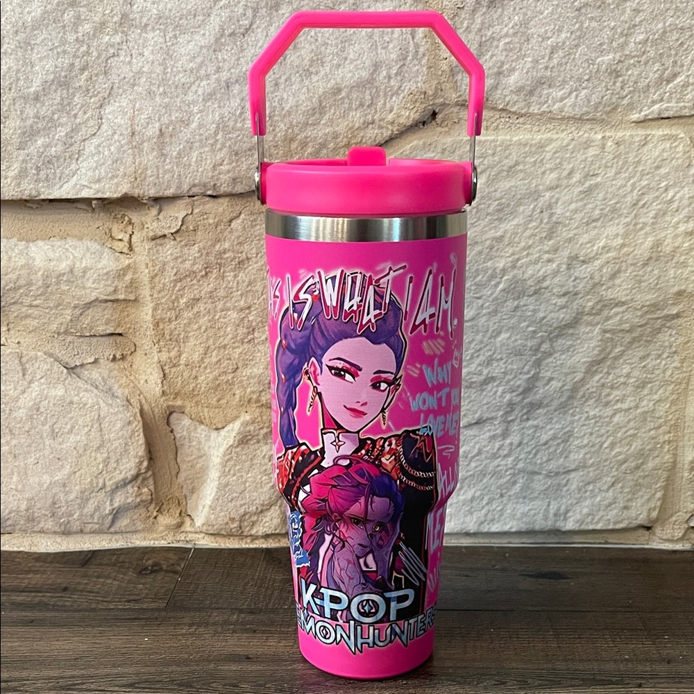 Pink K-Pop Themed stainless steel Tumbler with Handle